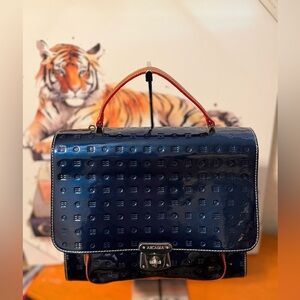 Arcadia Marilena Blue/Navy Medium Patent Satchel